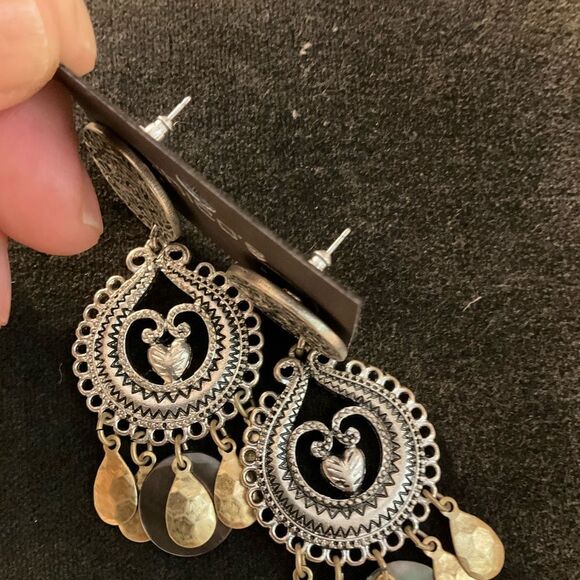 0094-Chico's Silver and Gold Dangle Earrings - Picture 4 of 4